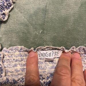 Patrons of Peace M Blue and White Blouse #4